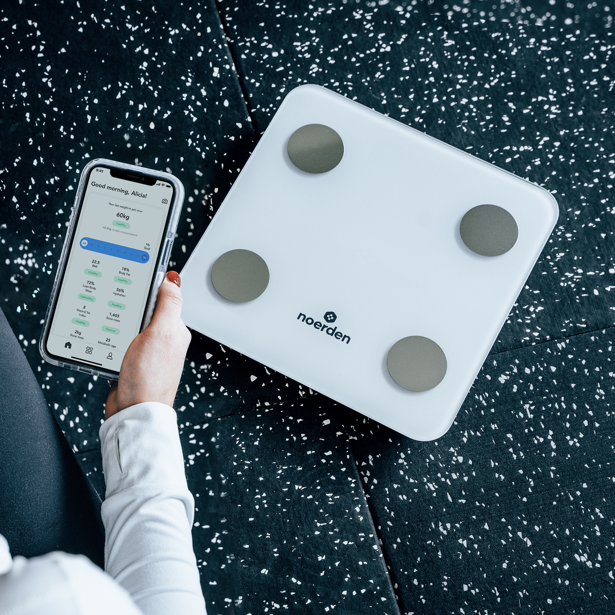 balance connectée bluetooth composition corporelle MINIMI NOERDEN