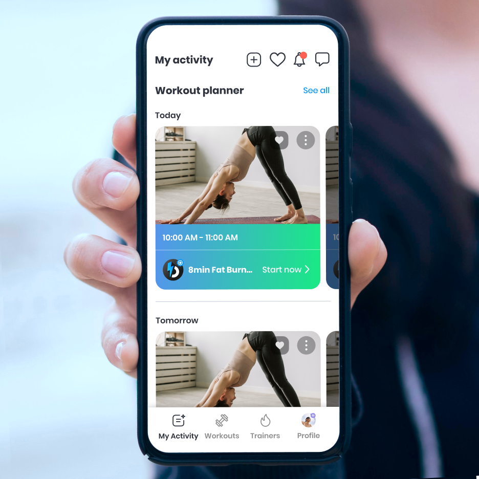 woman's hand showing bim app workout planner